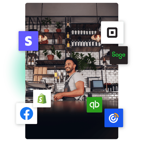 Cafe staff with business app icons
