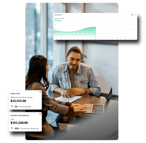 Male customer with banker and 9Spokes product screens Male customer with banker and 9Spokes product screens